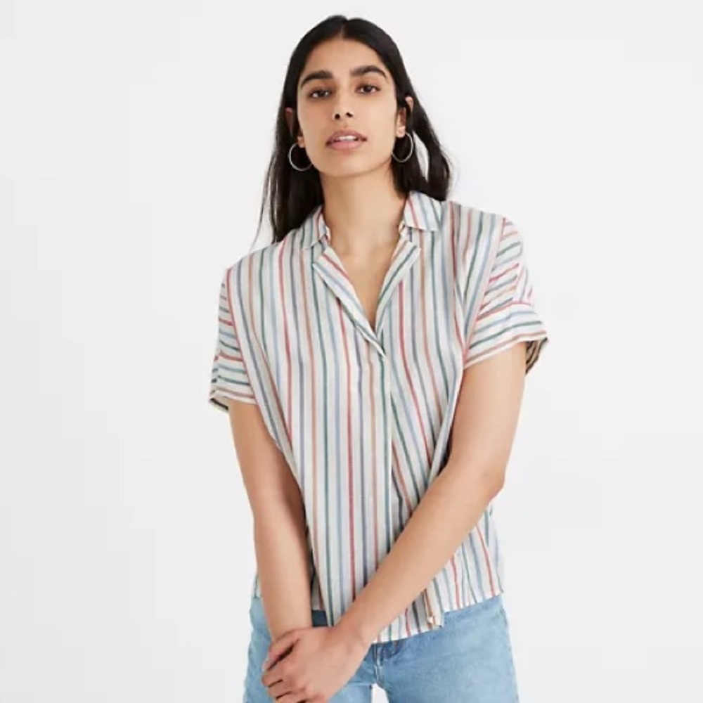 Madewell Park Popover Shirt in Rainbow Stripe